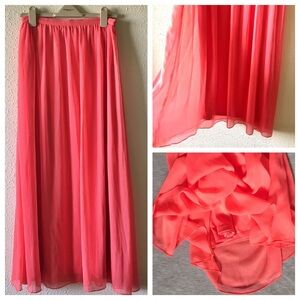 Cremieux Coral Semi Sheer Chiffon Pleated Maxi Skirt - Medium